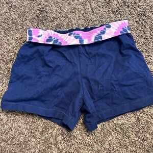 Girls Blue Shorts with Pink Tie-Dye Waistband